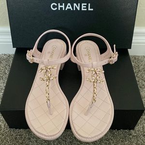 Unworn Chanel Lambskin pink thong sandal